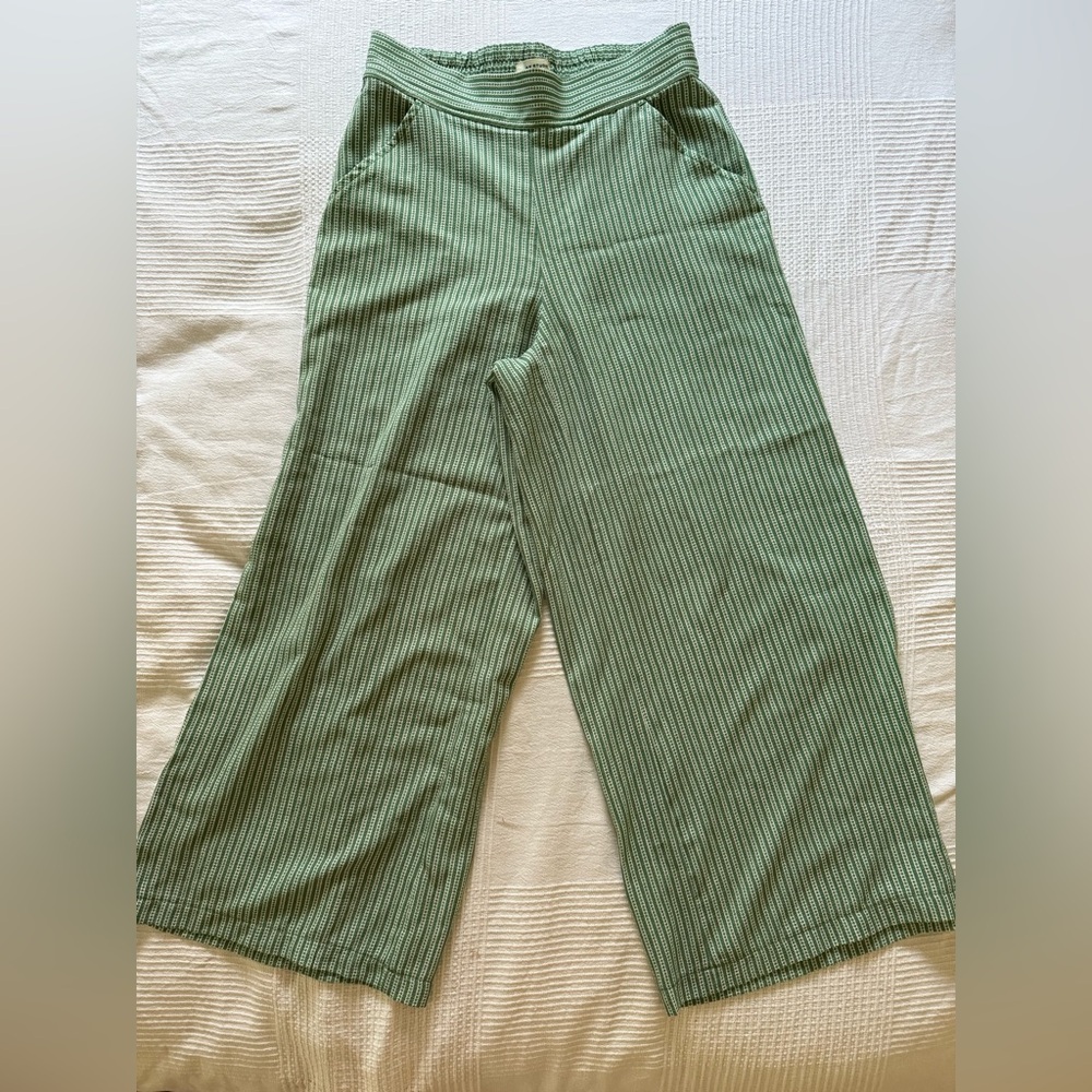 Green Striped Wide-Leg Pants Max Studio